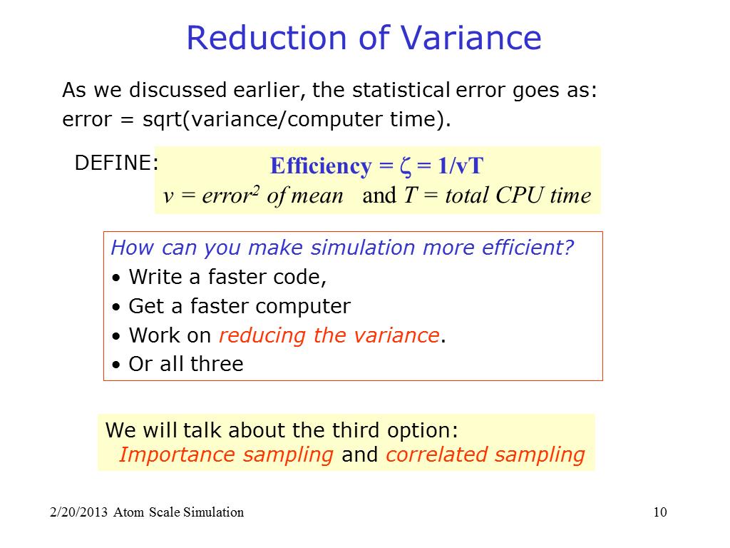 Reduction of Variance