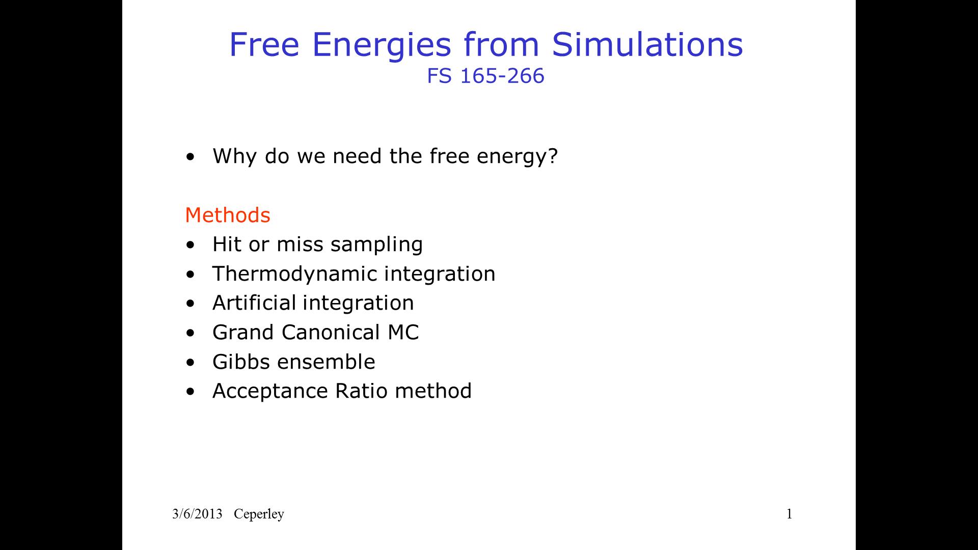 Free Energies from Simulations FS 165-266