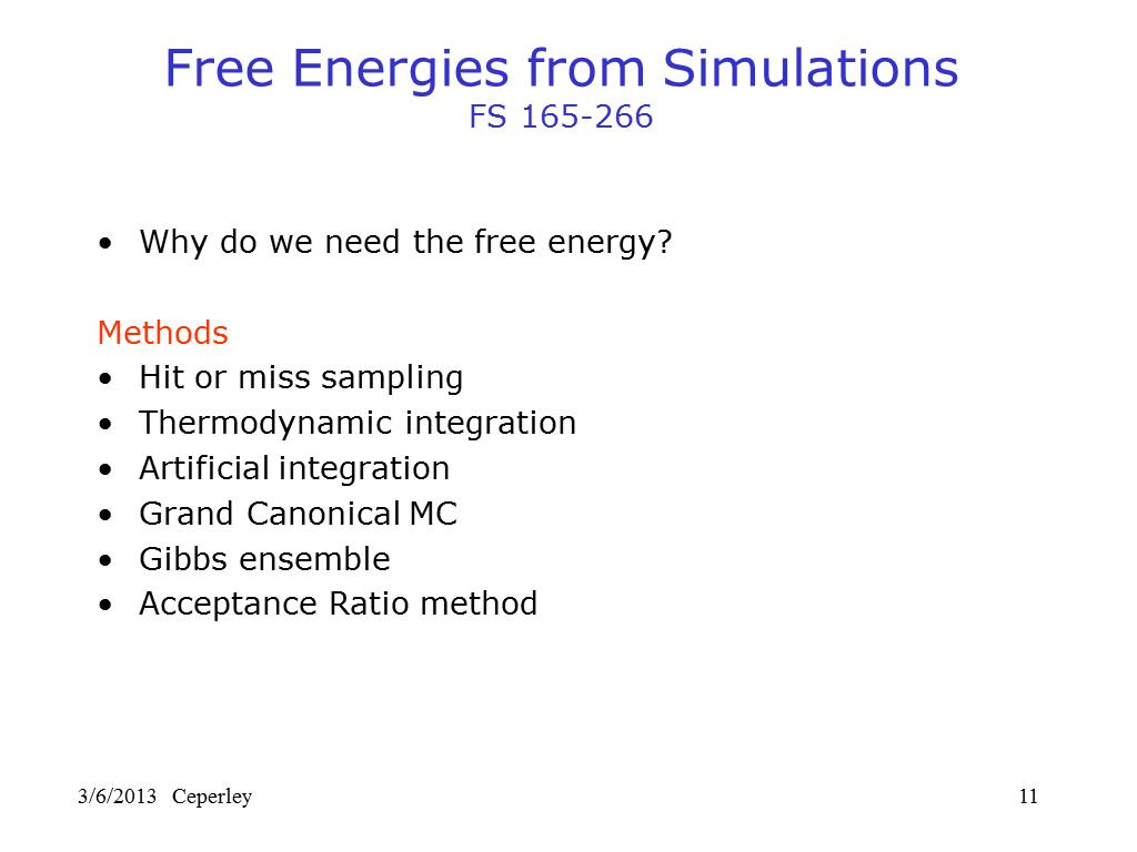 Free Energies from Simulations FS 165-266