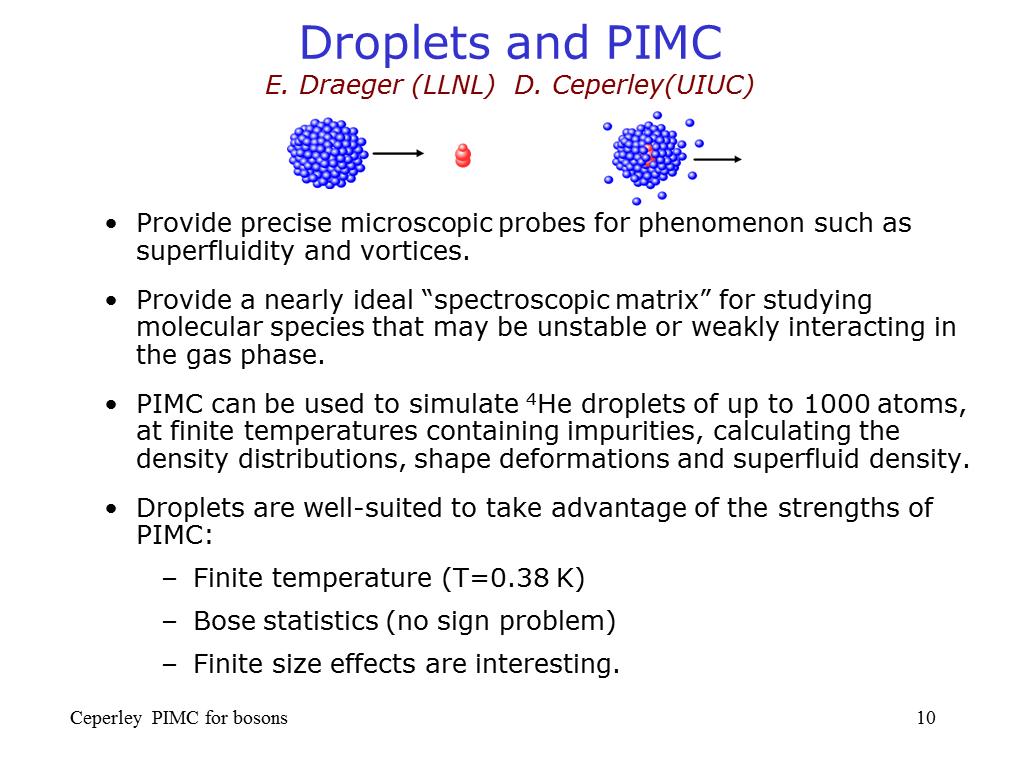 Droplets and PIMC E. Draeger (LLNL) D. Ceperley(UIUC)