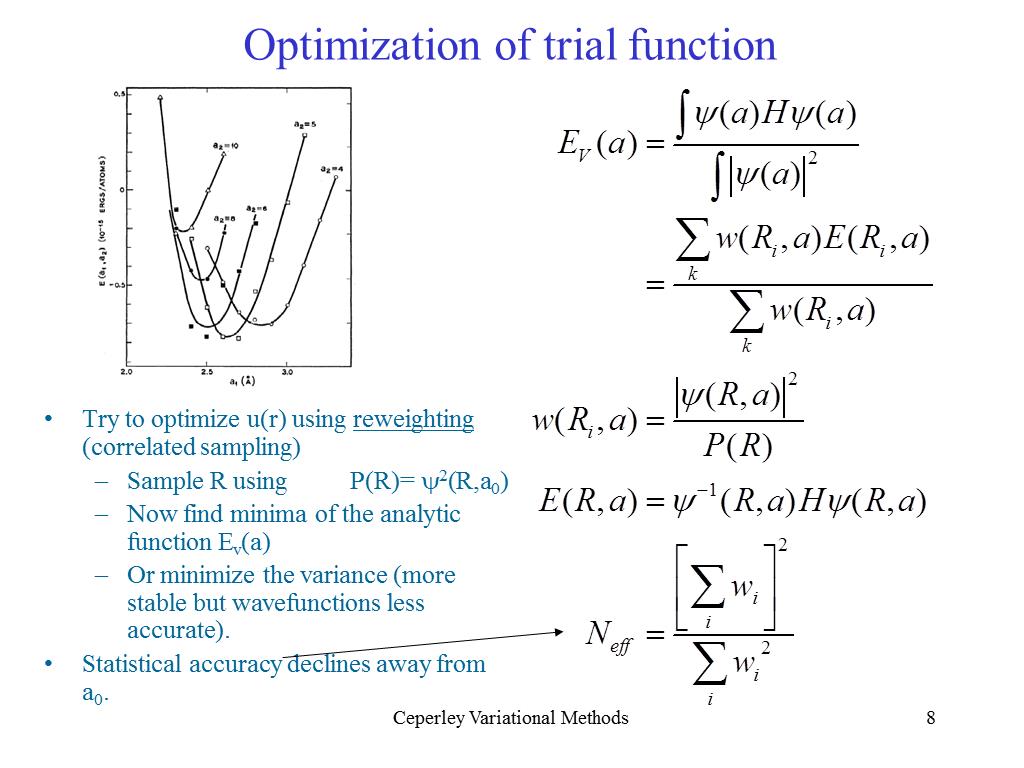 Optimization of trial function