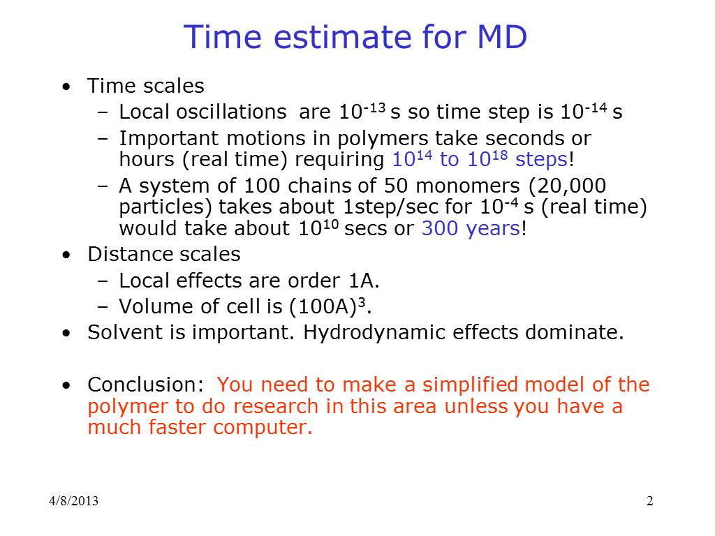 Time estimate for MD