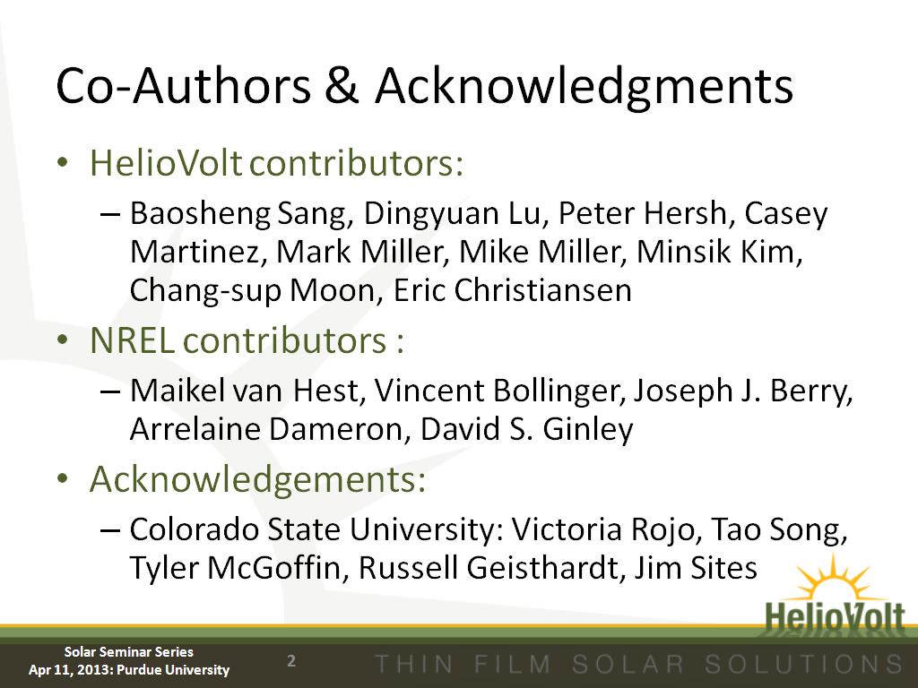 Co-Authors & Acknowledgments