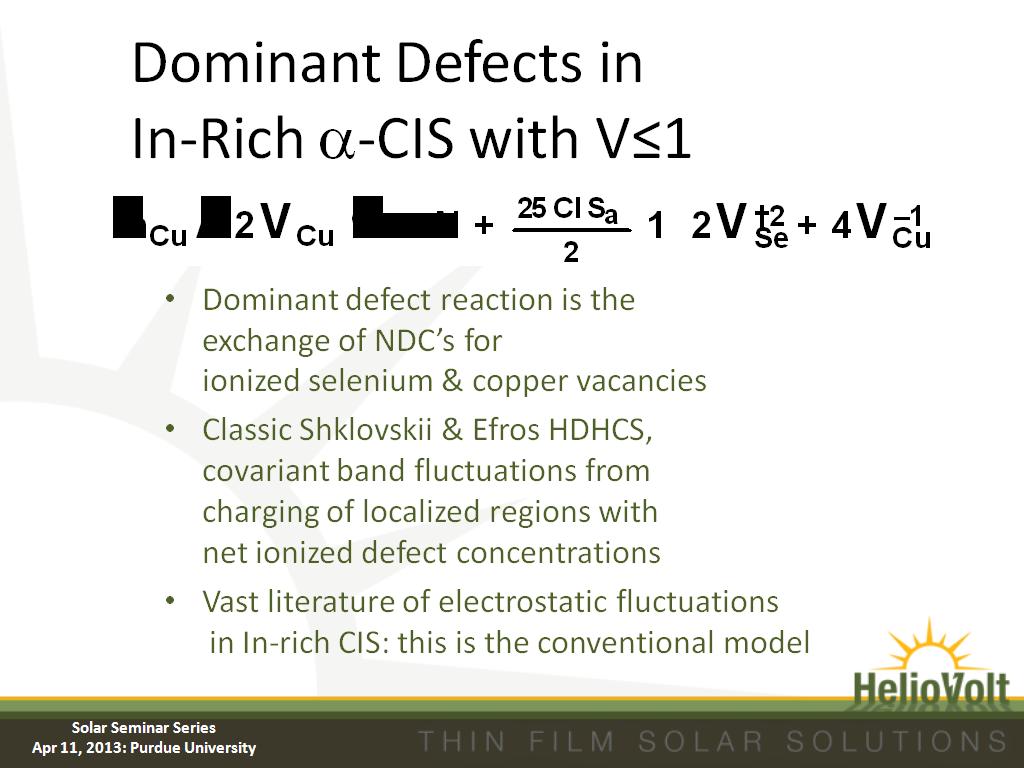 Dominant Defects in In-Rich a-CIS with V≤1