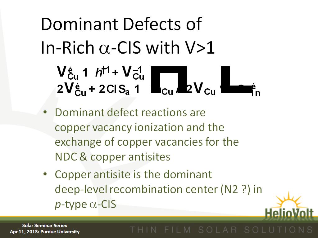 Dominant Defects of In-Rich a-CIS with V>1