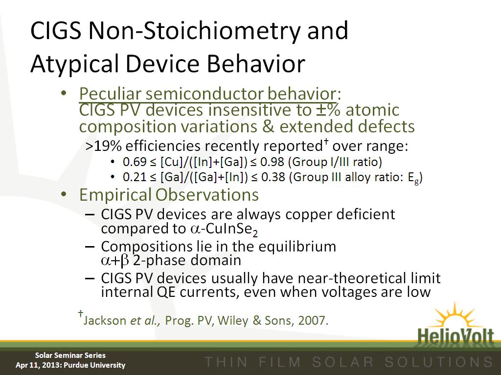 CIGS Non-Stoichiometry and Atypical Device Behavior