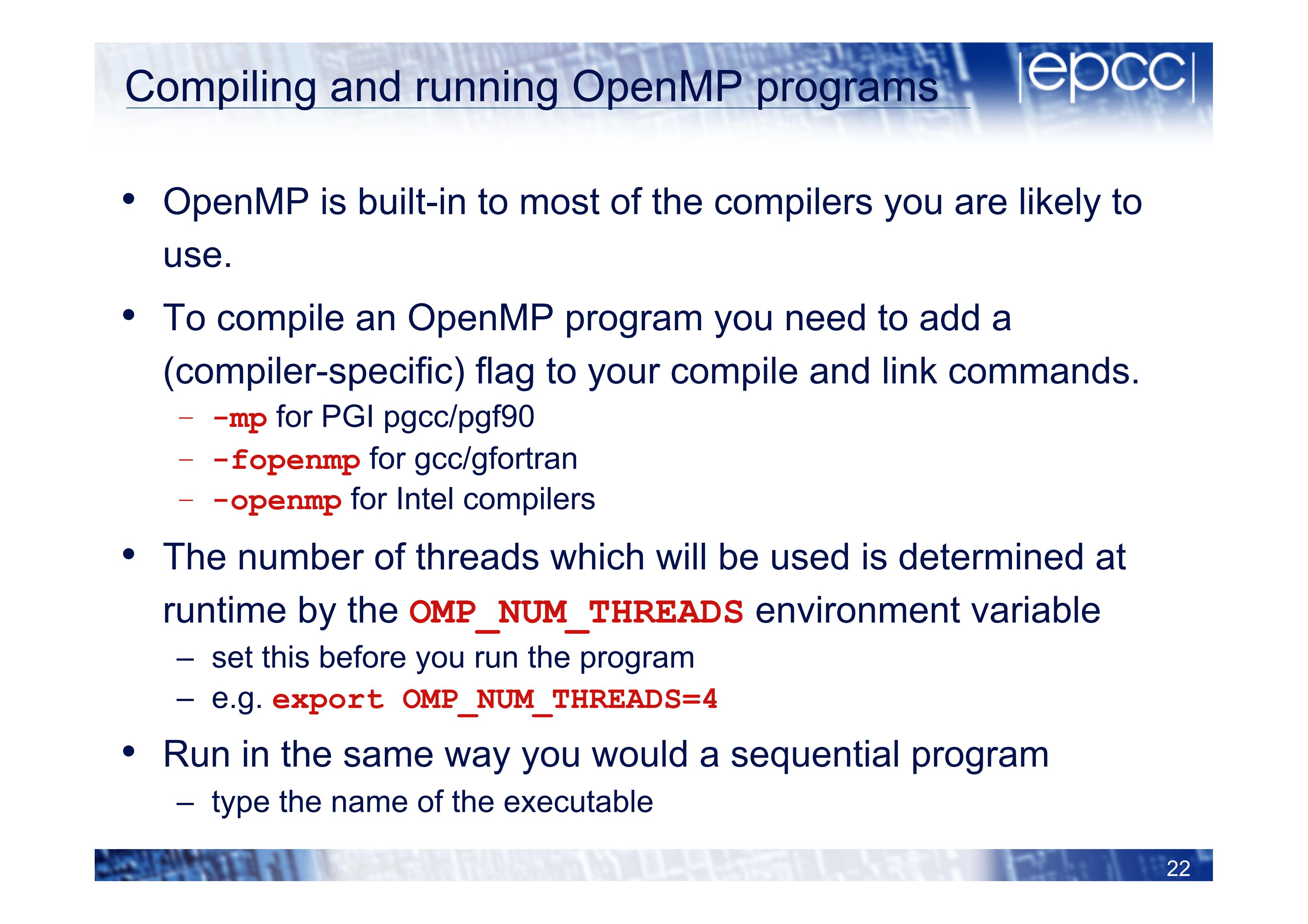 Compiling and running OpenMP programs