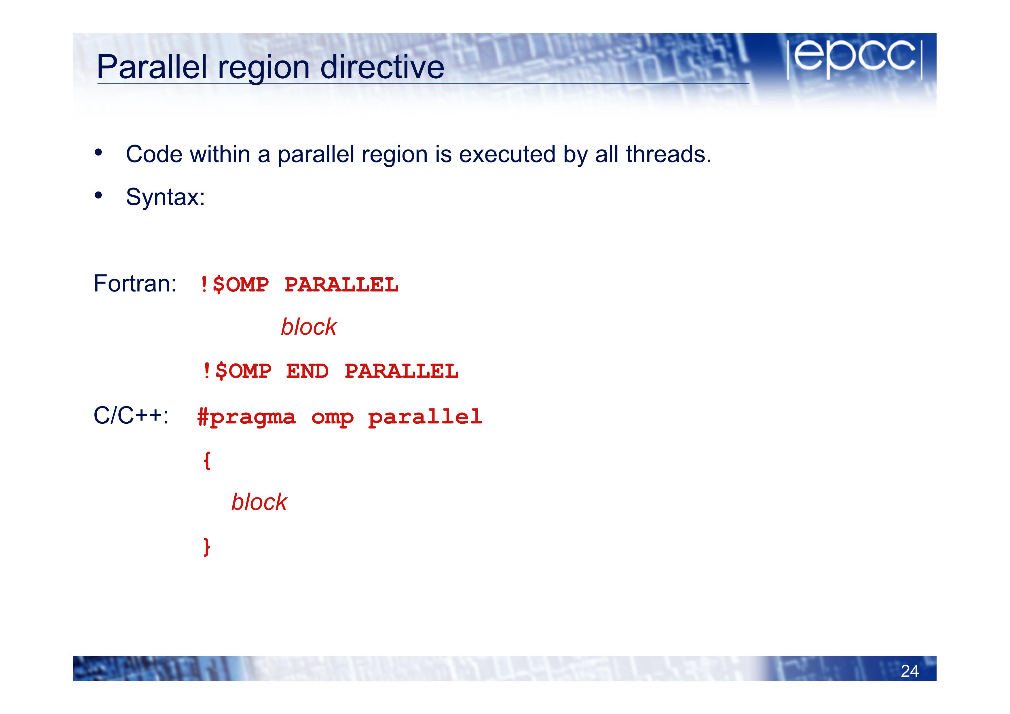 Parallel region directive