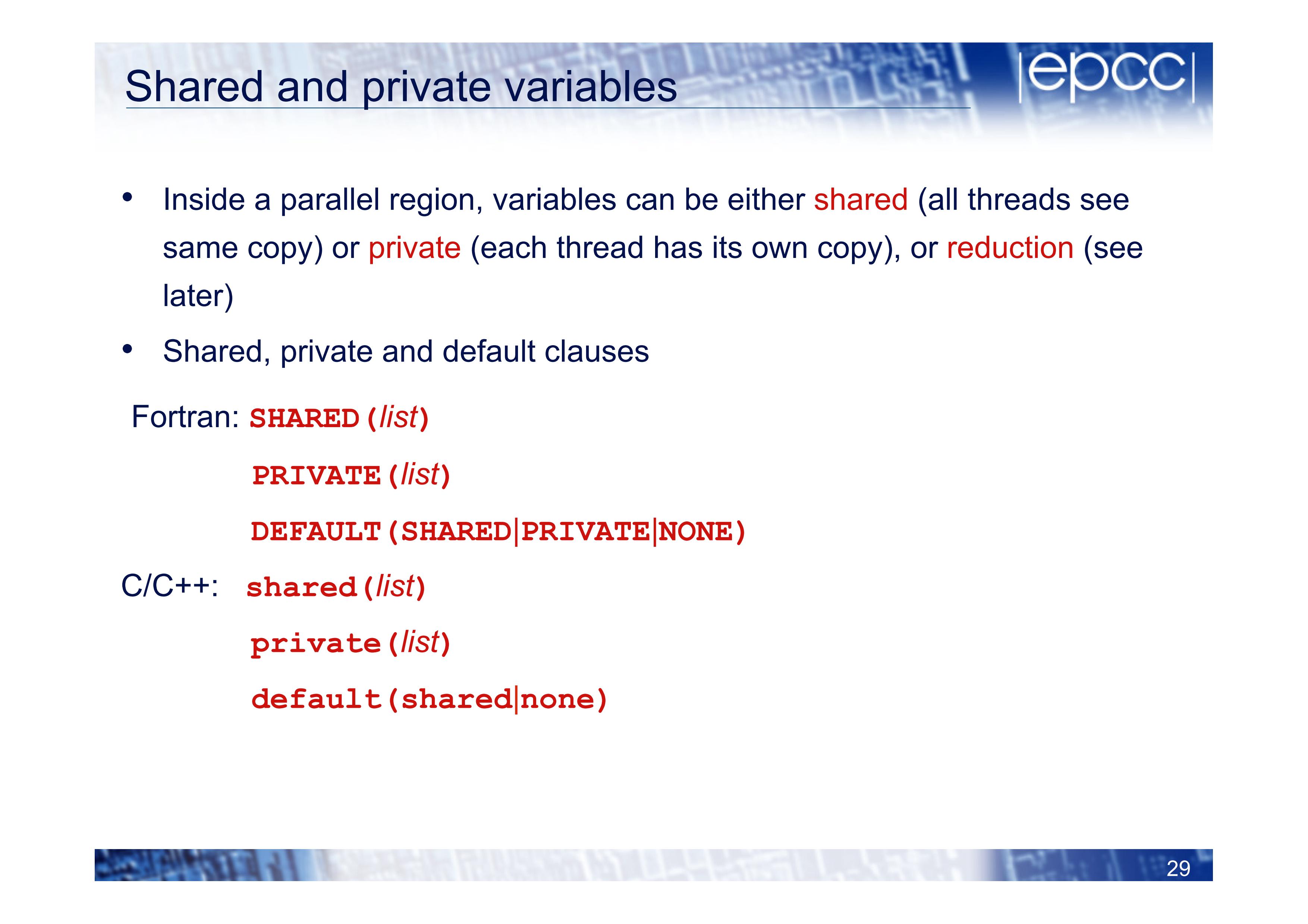 Shared and private variables