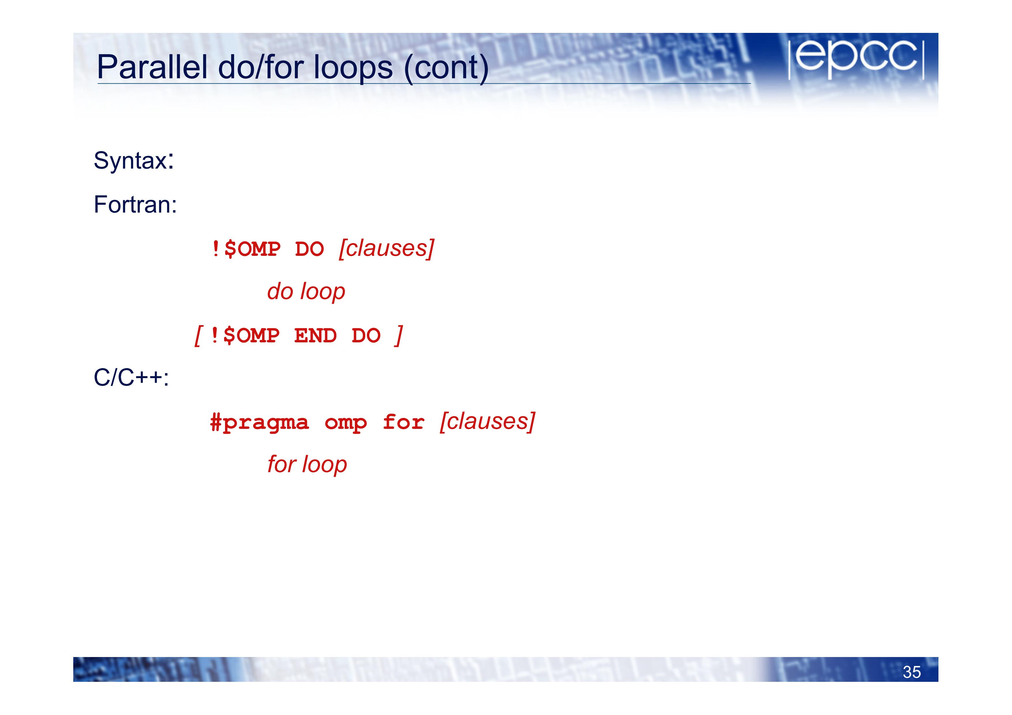 Parallel do/for loops (cont)
