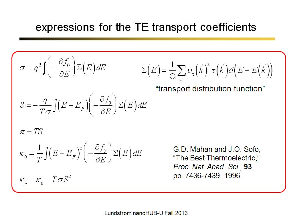 expressions for the TE transport coefficients