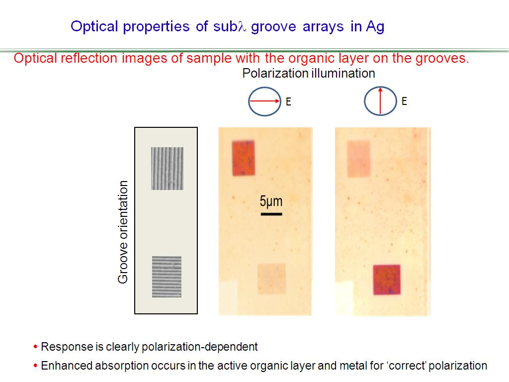 Optical properties of sub groove arrays in Ag