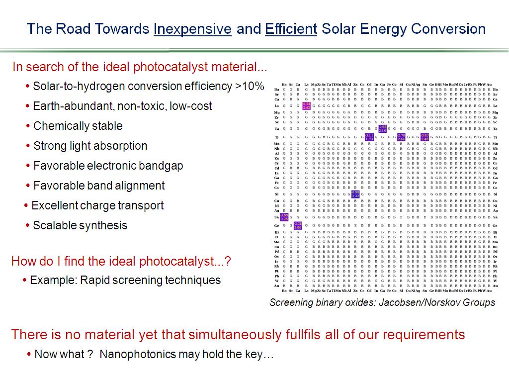 The Road Towards Inexpensive and Efficient Solar Energy Conversion