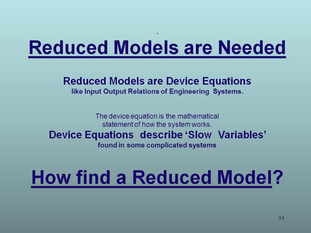 Reduced Models are Needed