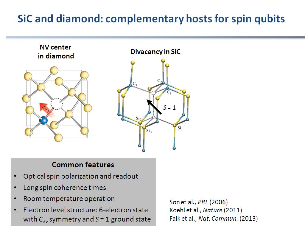 SiC and diamond: complementary hosts for spin qubits