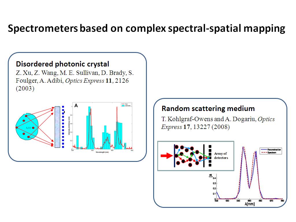 Spectrometers based on complex spectral-spatial mapping