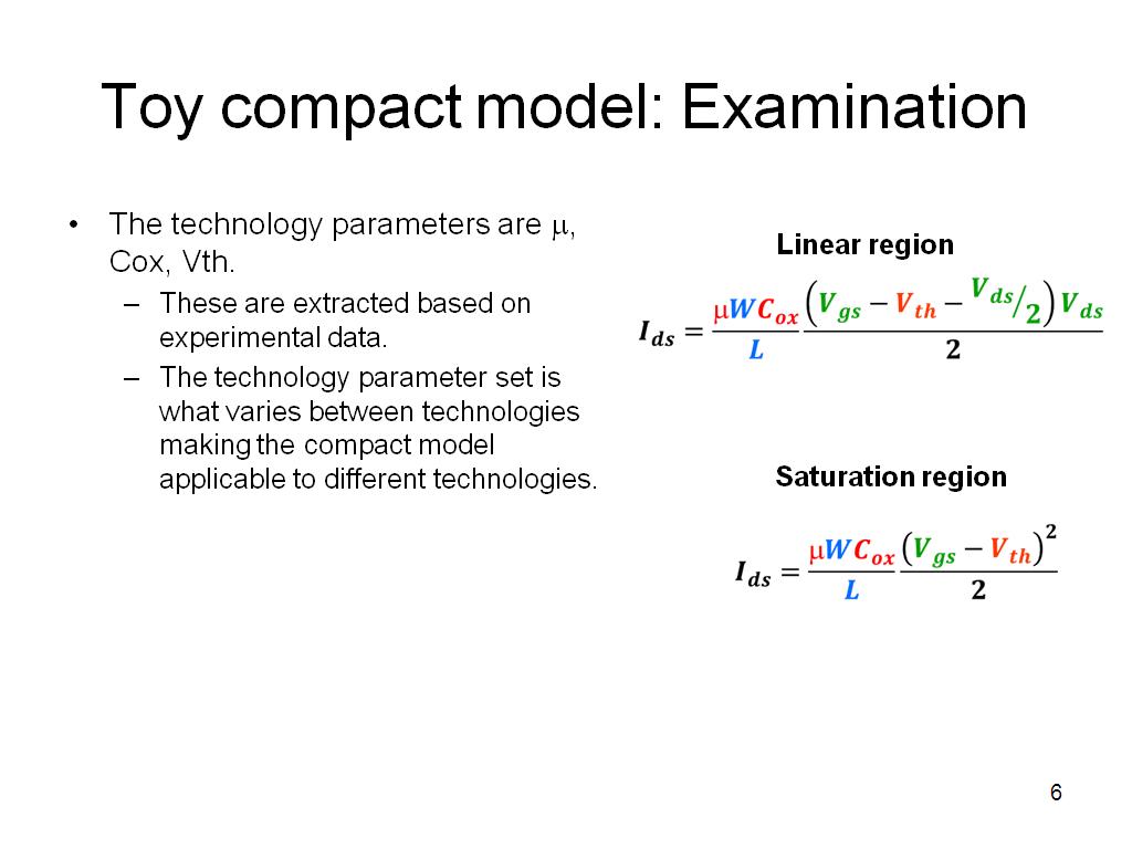 Toy compact model: Examination