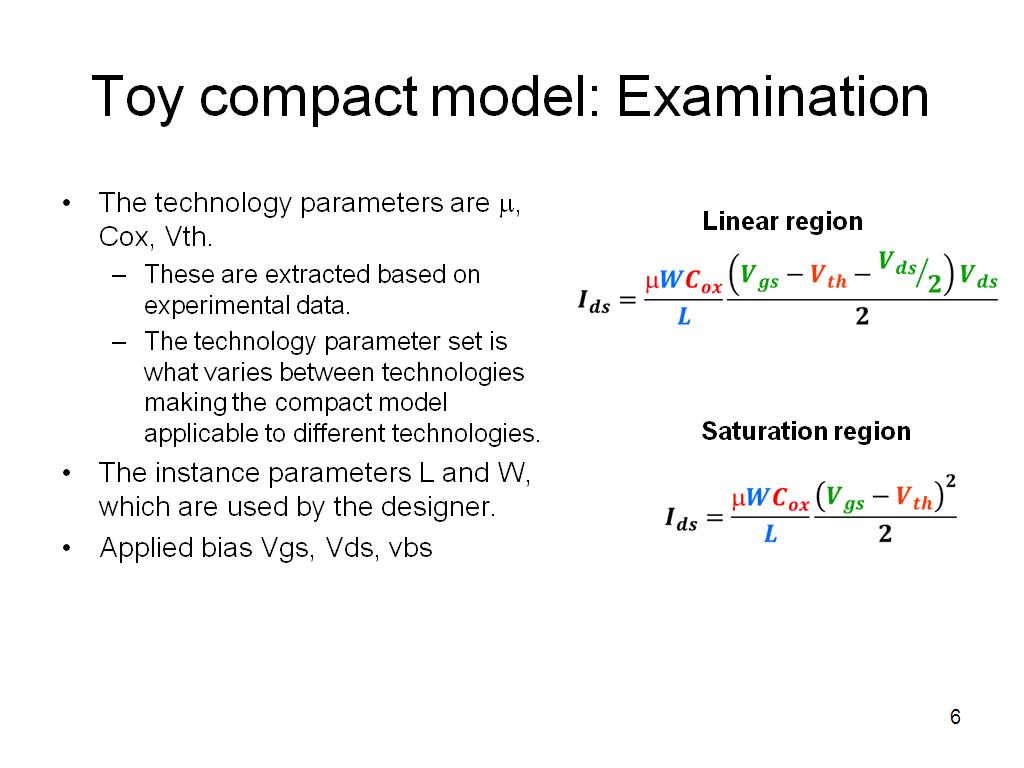 Toy compact model: Examination
