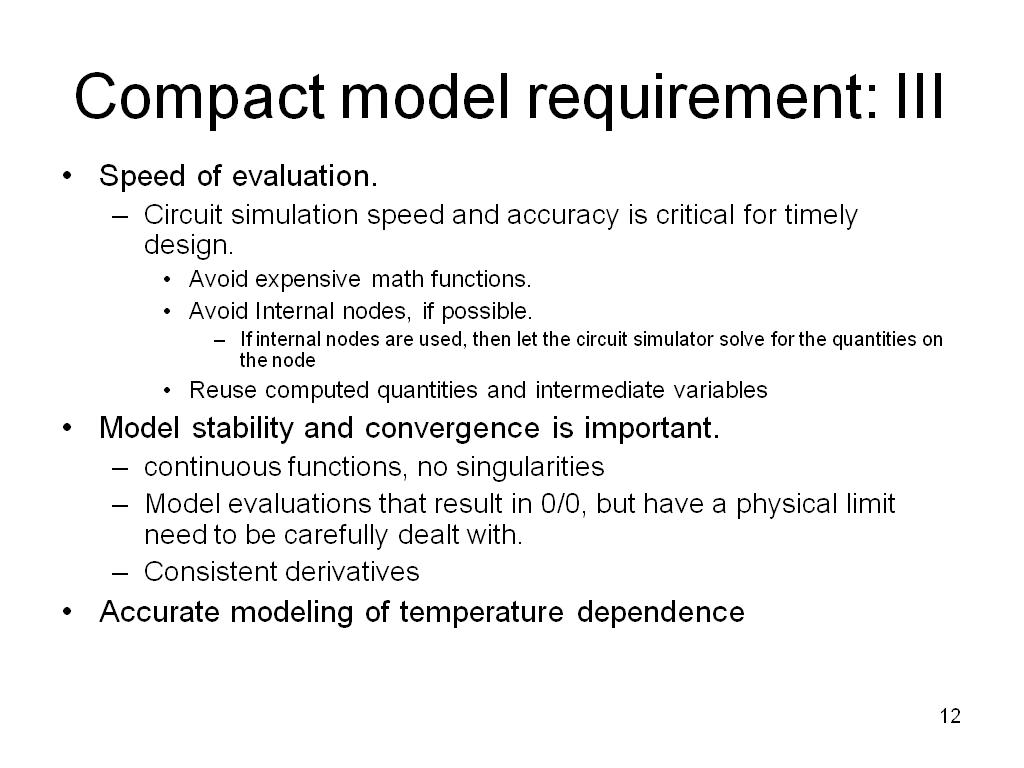 Compact model requirement: III