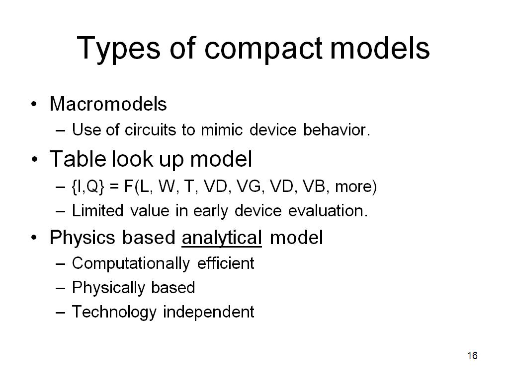Types of compact models