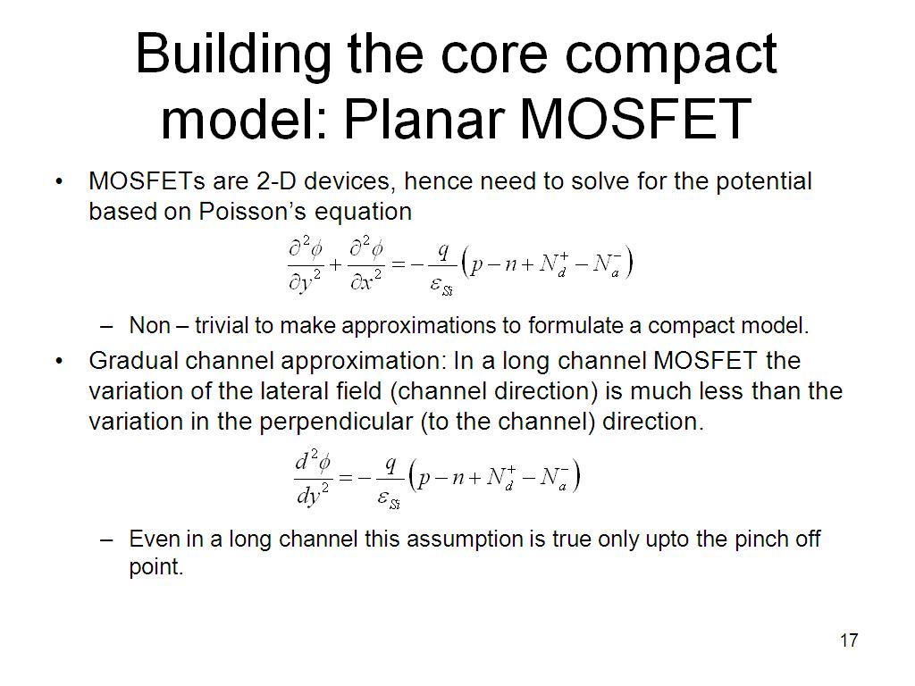 Building the core compact model: Planar MOSFET