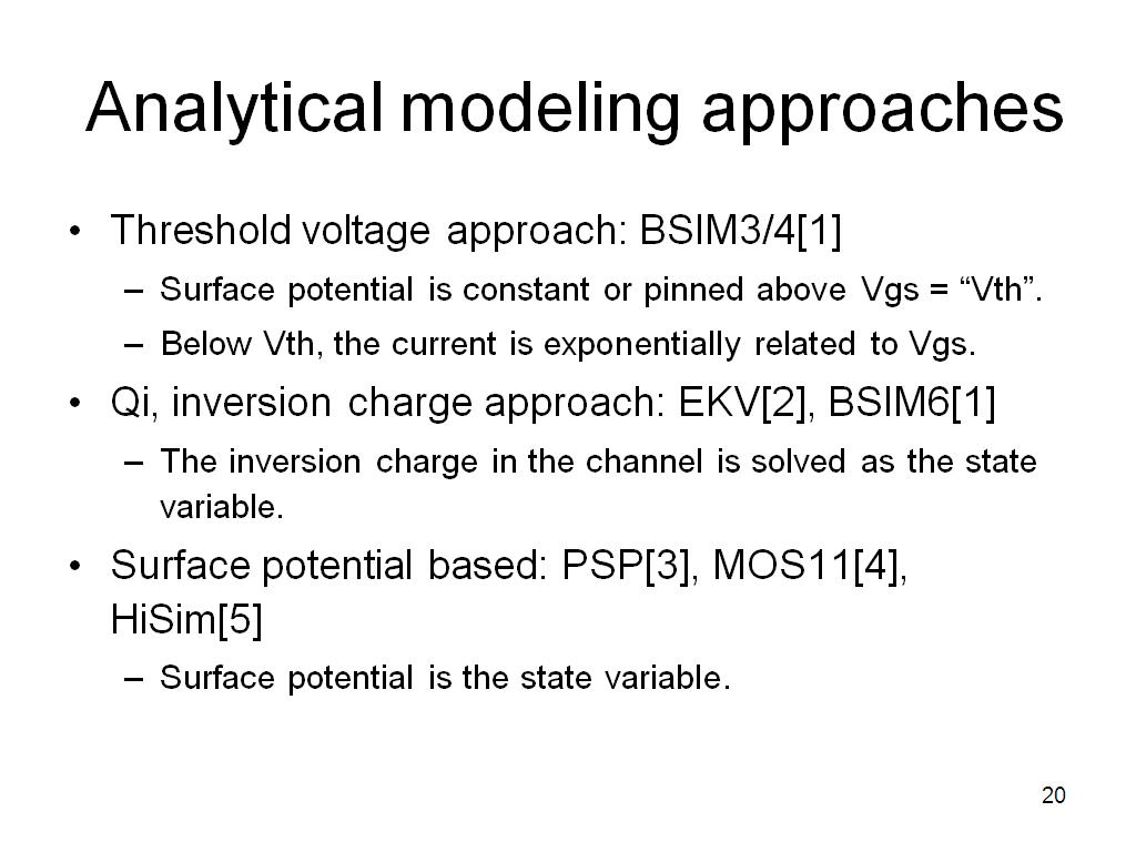 Analytical modeling approaches