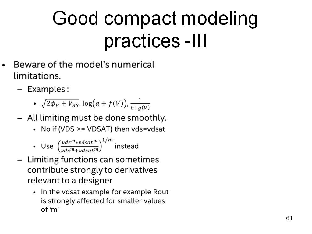 Good compact modeling practices -III