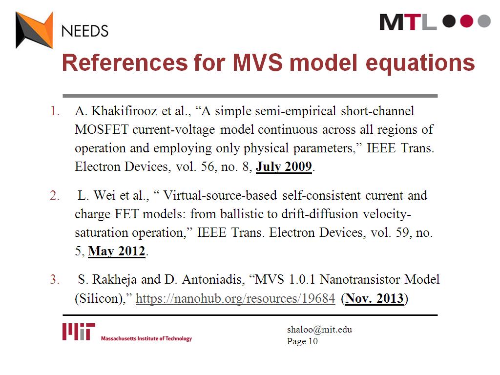 References for MVS model equations