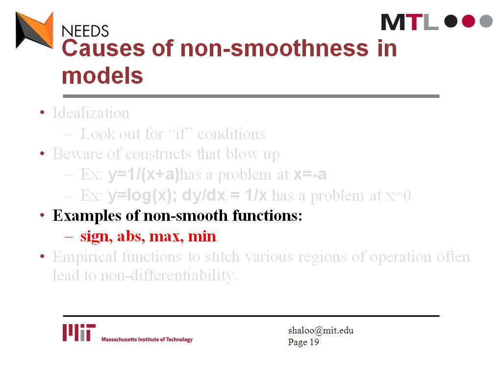 Causes of non-smoothness in models