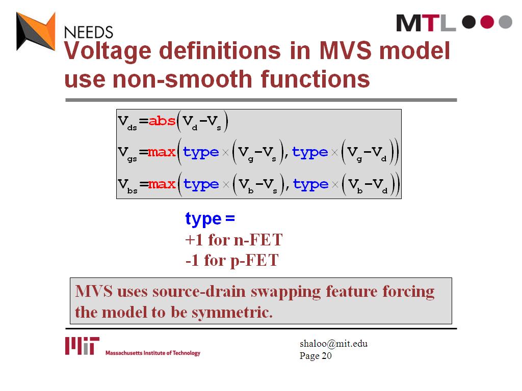 Voltage definitions in MVS model use non-smooth functions