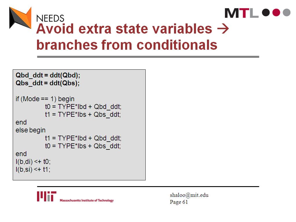 Avoid extra state variables  branches from conditionals