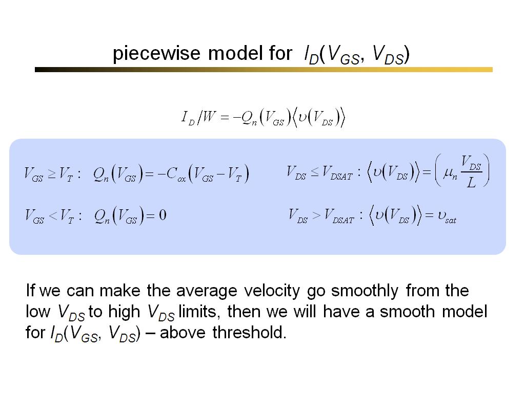 piecewise model for ID(VGS, VDS)