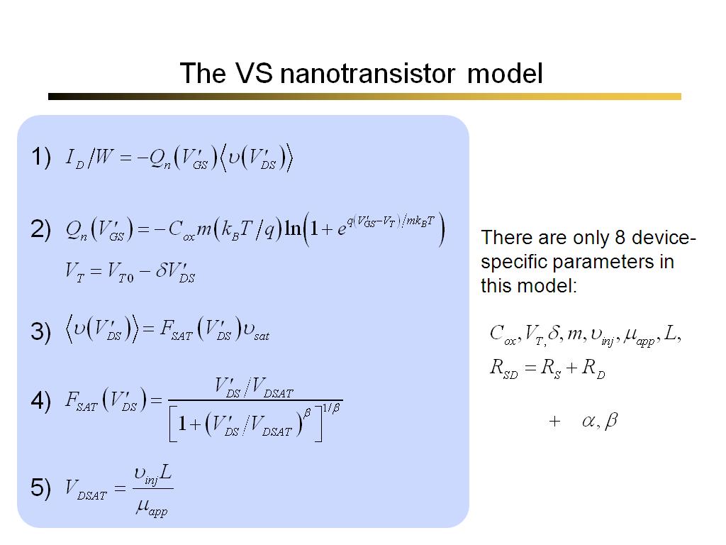 The VS nanotransistor model