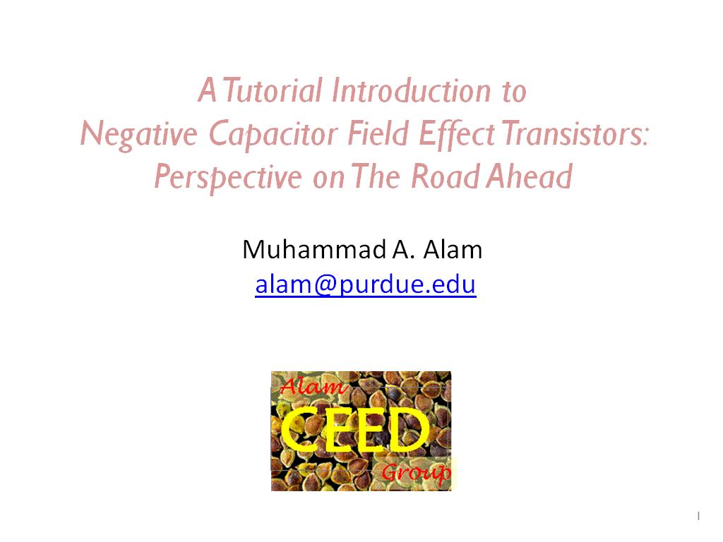 A Tutorial Introduction to Negative Capacitor Field Effect Transistors: Perspective on The Road Ahead Muhammad A. Alam alam@purdue.edu