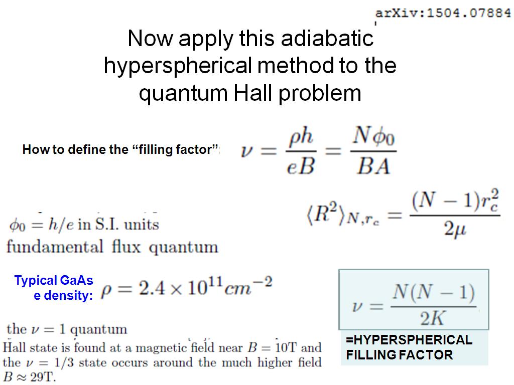Now apply this adiabatic hyperspherical method to the quantum Hall problem