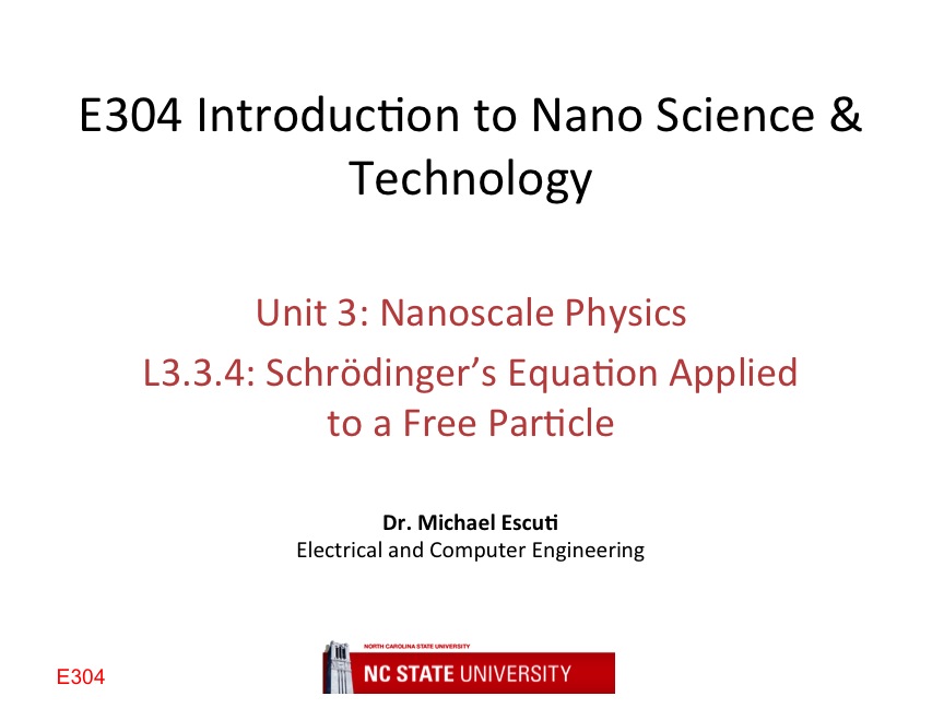 L3.3.4: Schrödinger's Equation Applied to a Free Particle