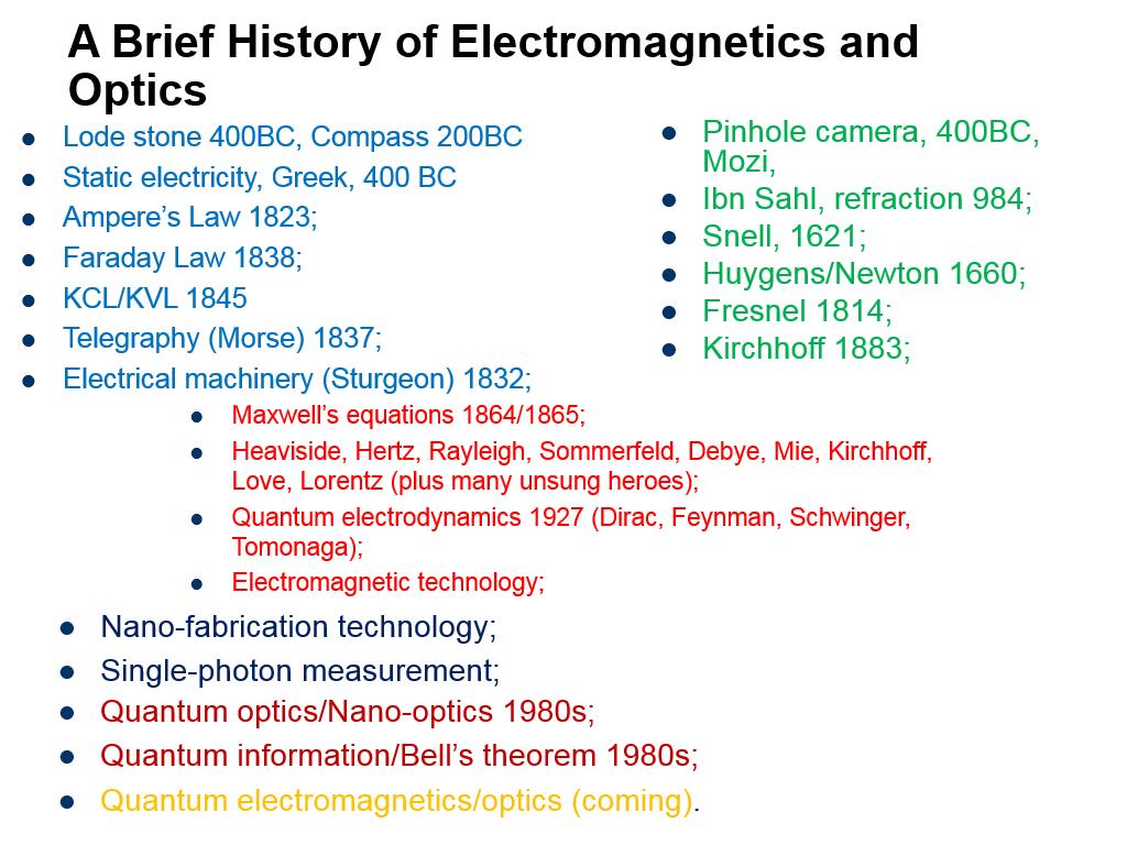 A Brief History of Electromagnetics and Optics