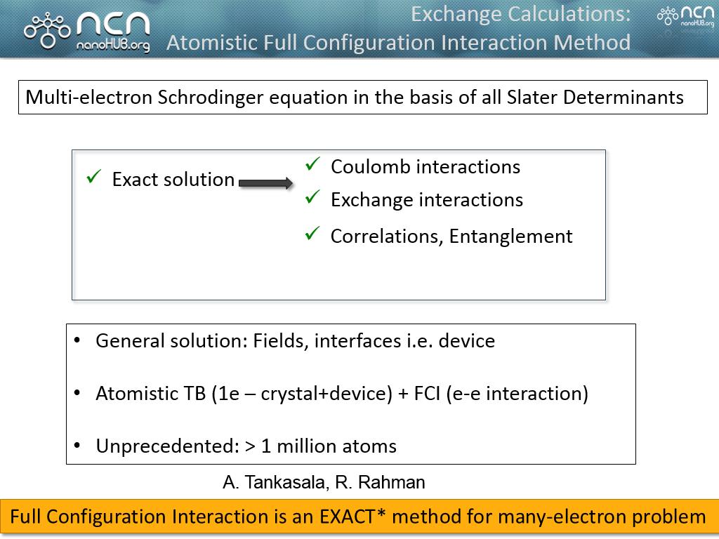 Exchange Calculations: Atomistic Full Configuration Interaction Method