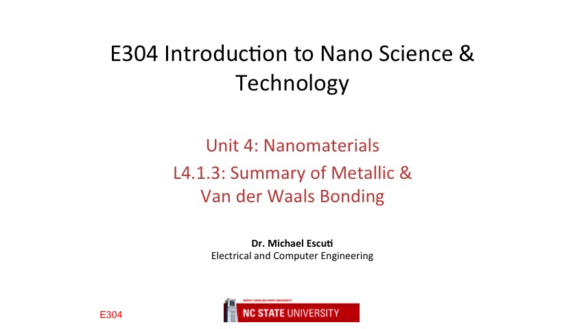 L4.1.3: Summary of Metallic & Van der Waals Bonding