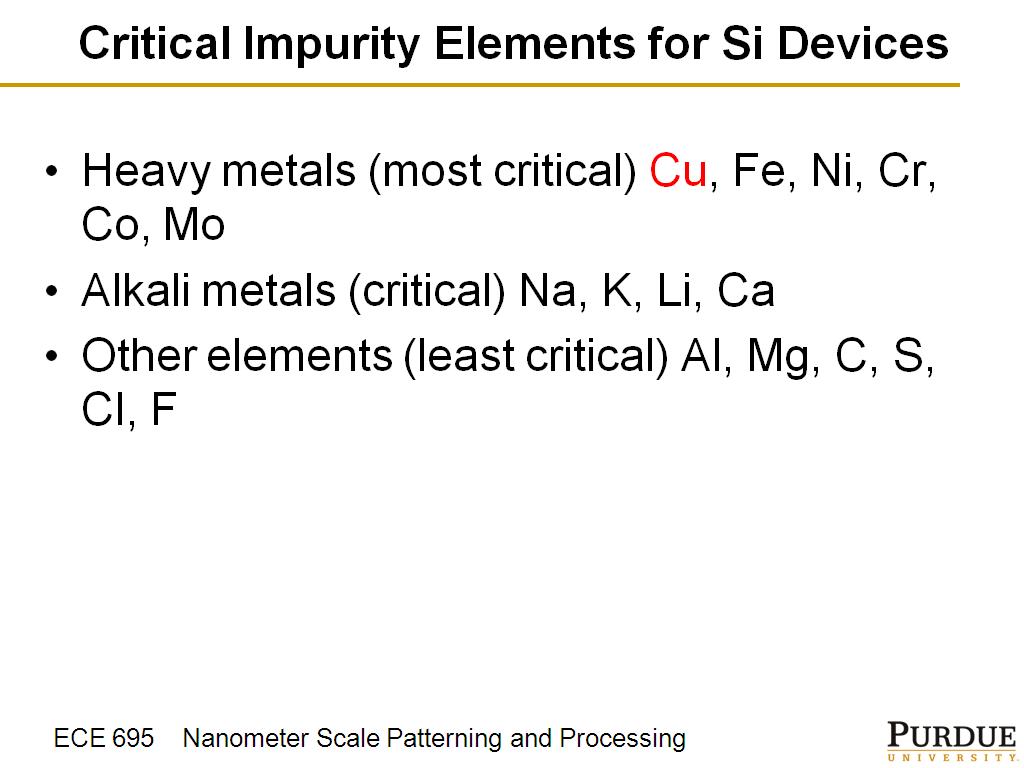 Critical Impurity Elements for Si Devices