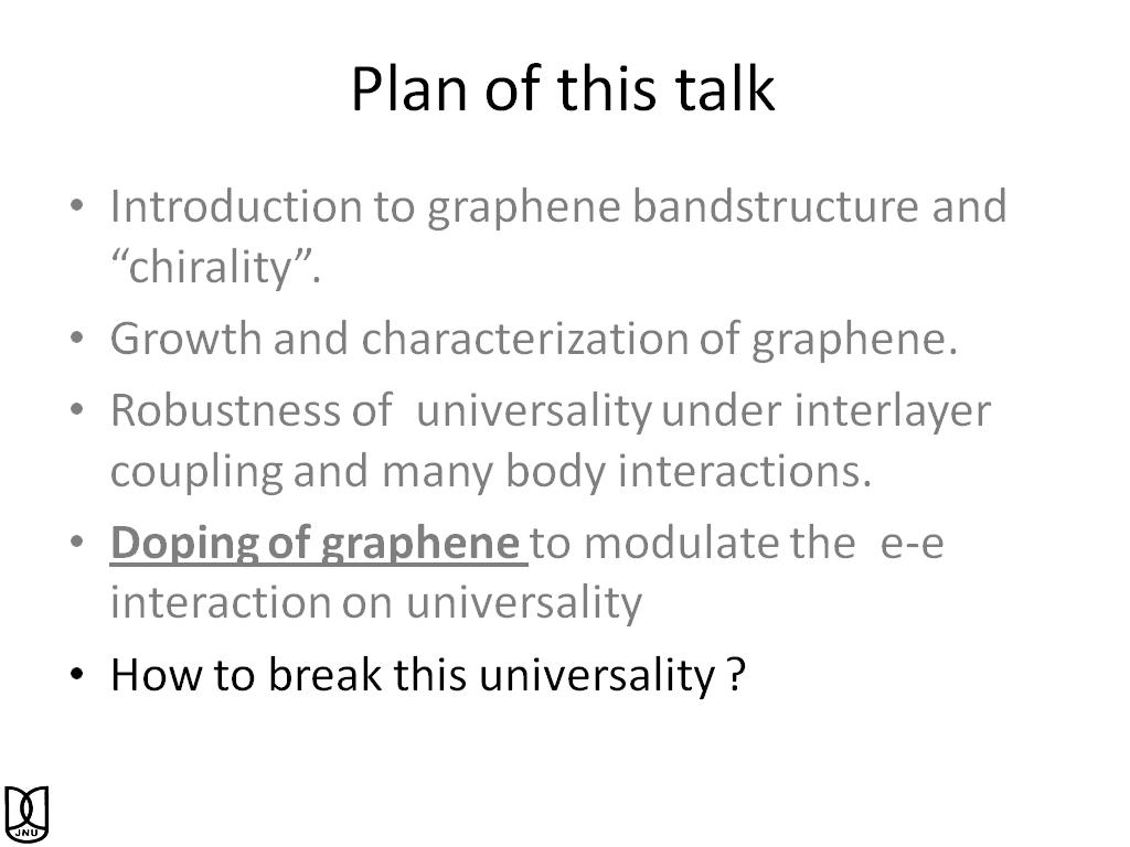 Plan of this talk