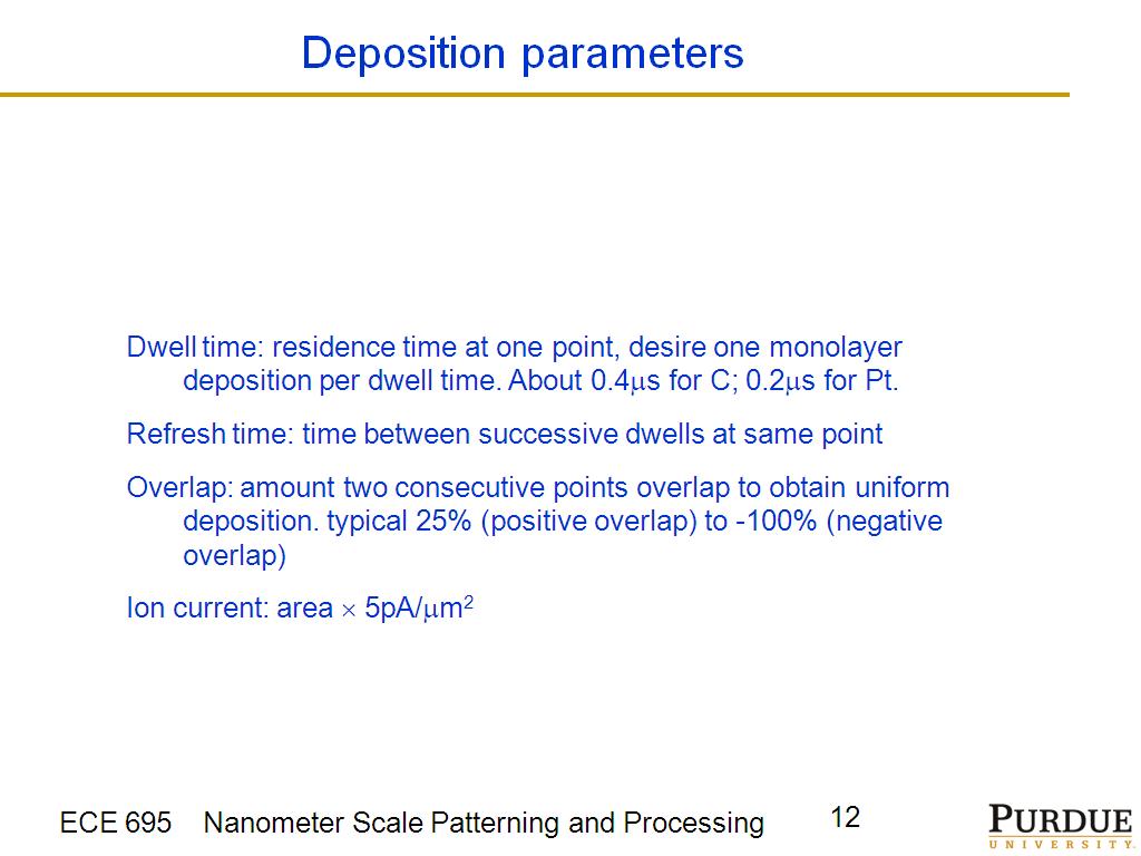 Deposition parameters