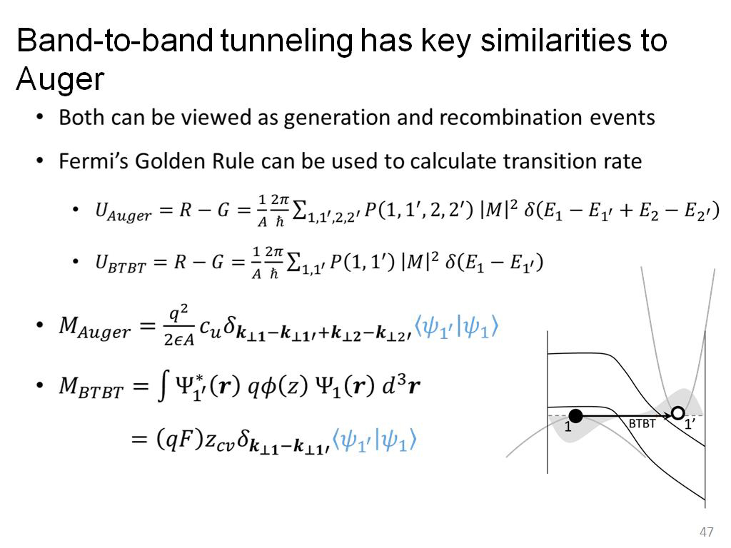 Band-to-band tunneling has key similarities to Auger