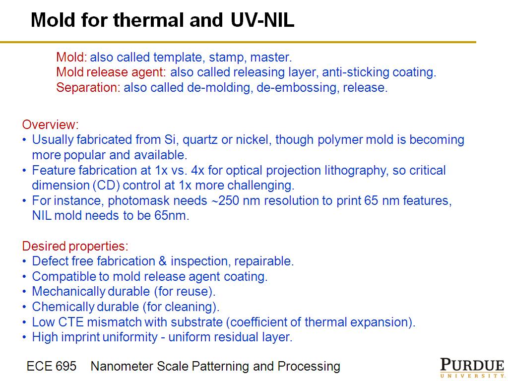 Mold for thermal and UV-NIL