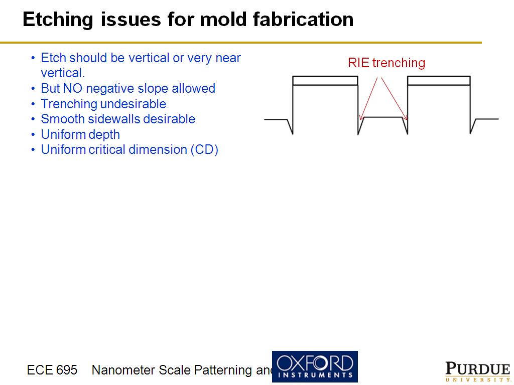 Etching issues for mold fabrication