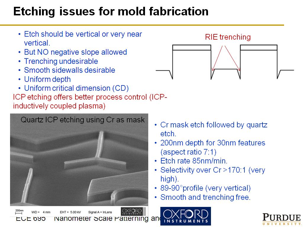 Etching issues for mold fabrication
