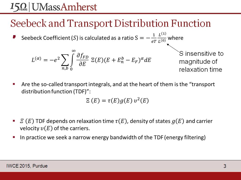 Seebeck and Transport Distribution Function