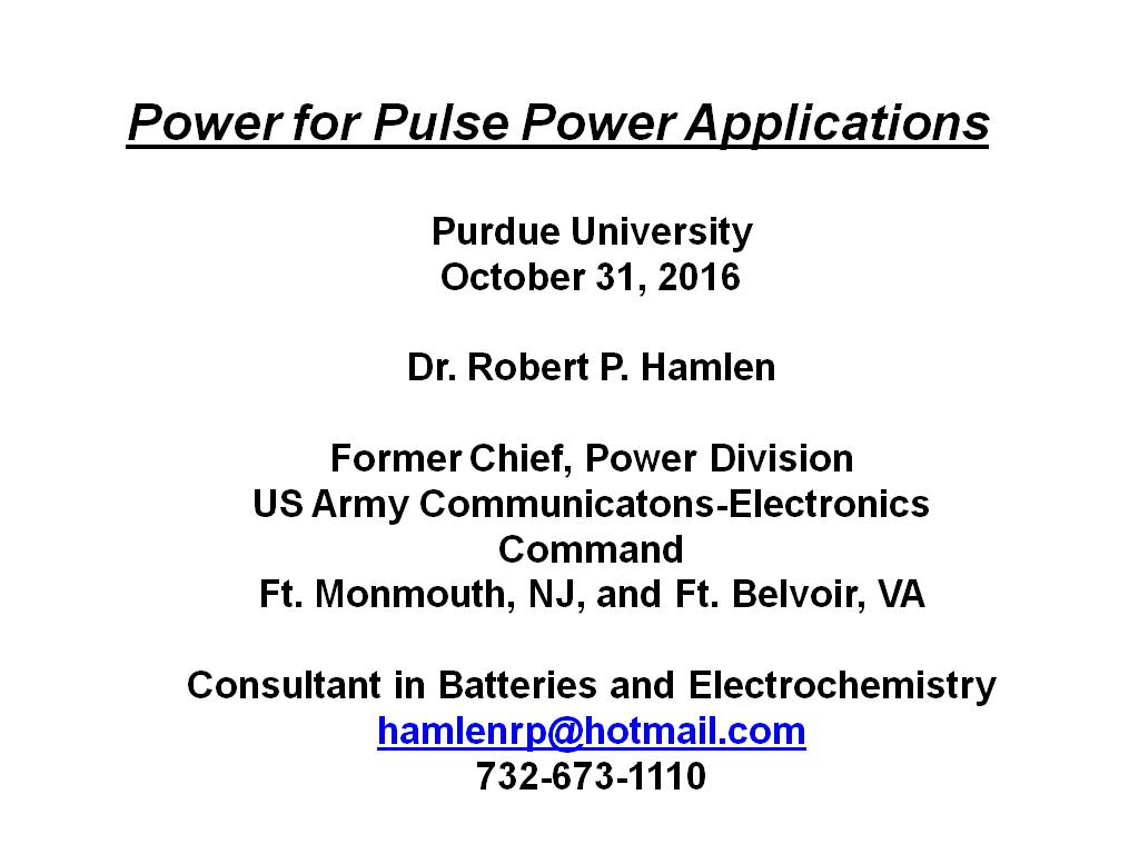 Power for Pulse Power Applications
