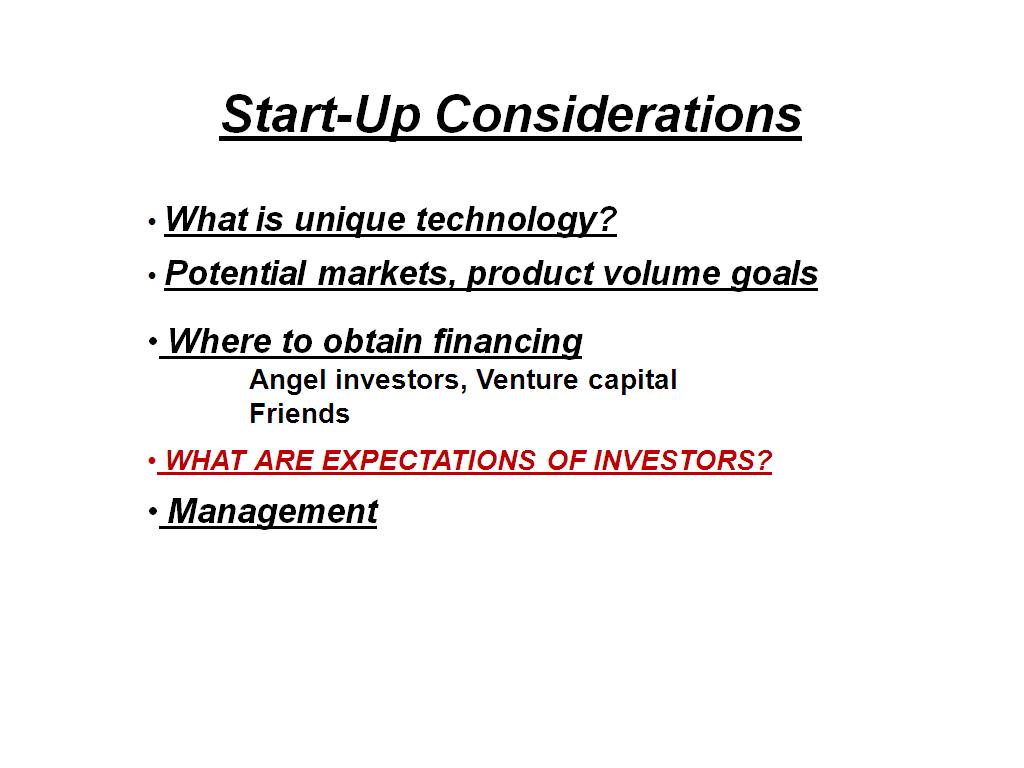 Start-Up Considerations