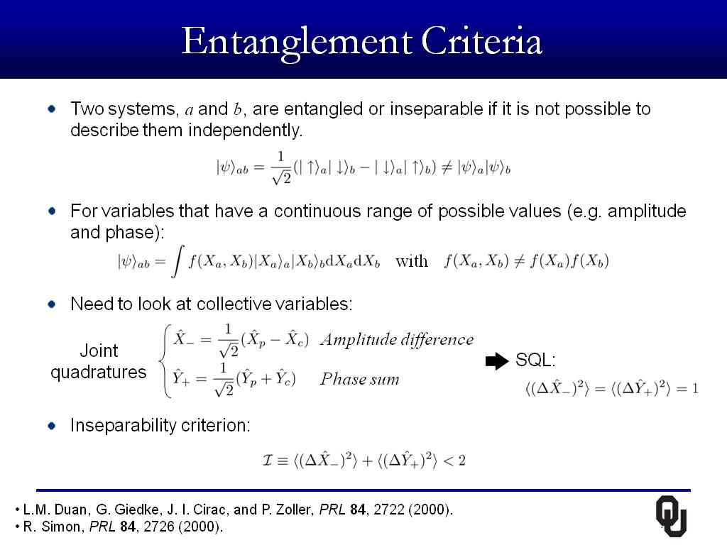 Entanglement Criteria